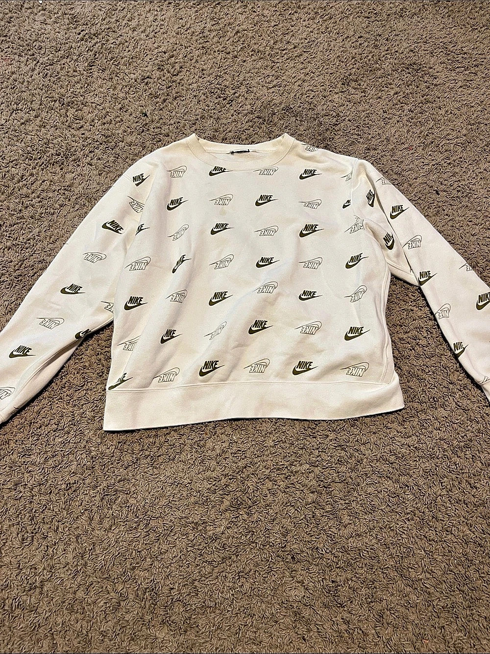 Nike Sportswear NSW Shine Allover Print Crew Sweatshirt White & Green Medium